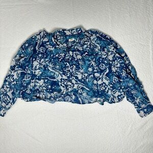 Anthropologie Pilcro‎ Cropped Batwing Blouse Floral Collared Long Sleeve Size M